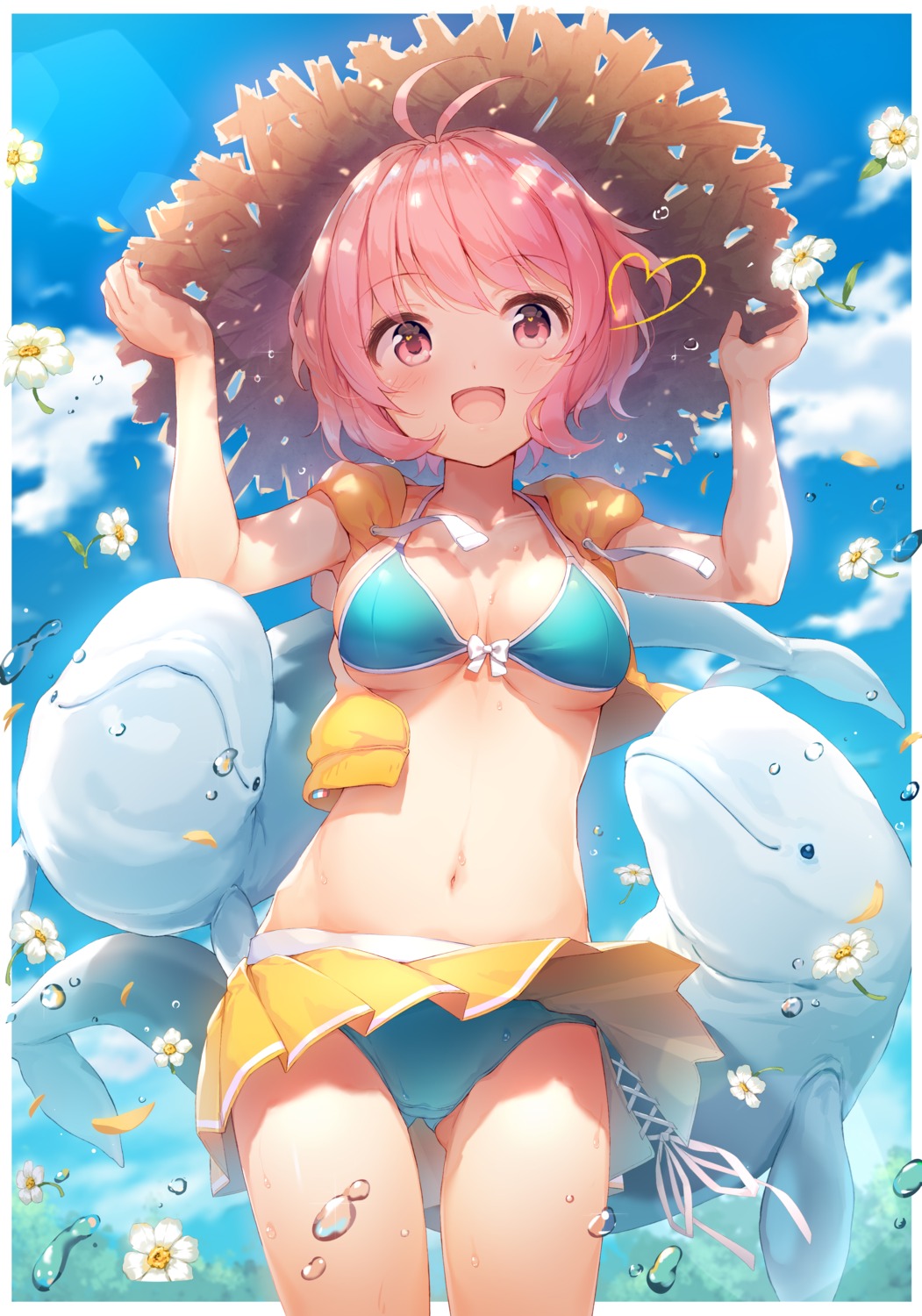 bikini cleavage nijihashi_sora open_shirt skirt_lift swimsuits underboob