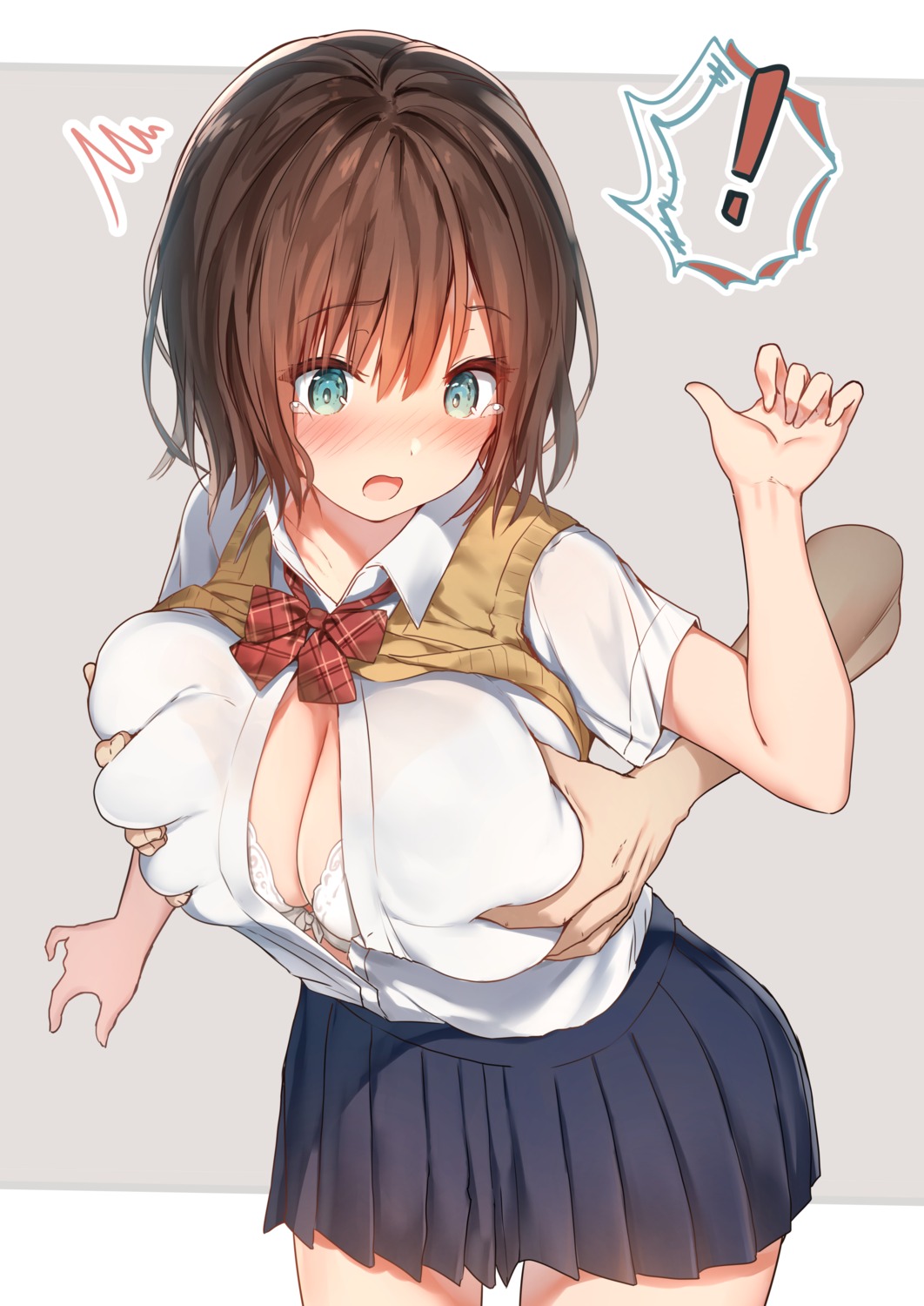 bra breast_grab open_shirt see_through seifuku shirt_lift sune_(mugendai) sweater