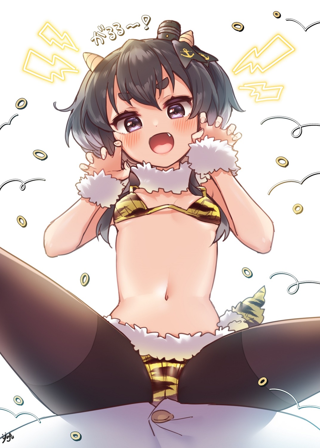 bikini cameltoe horns kantai_collection loli pantyhose swimsuits tail tokitsukaze_(kancolle) yufukiri