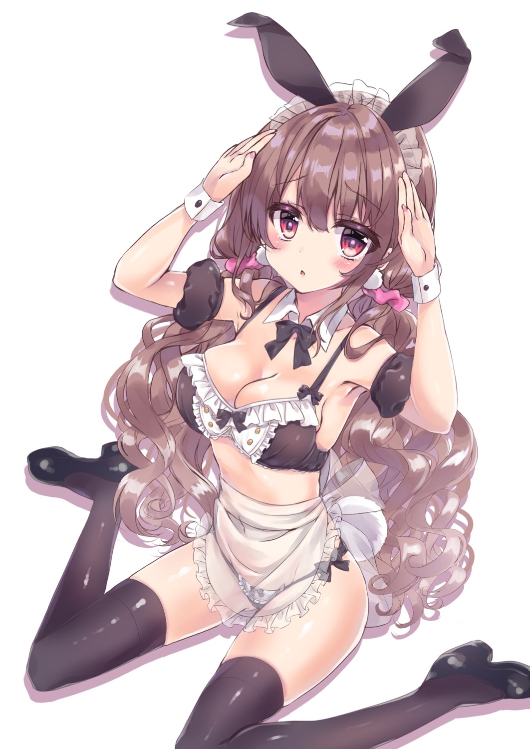 animal_ears bra bunny_ears cleavage heels honoka_(moe-moeko) maid pantsu see_through tail thighhighs