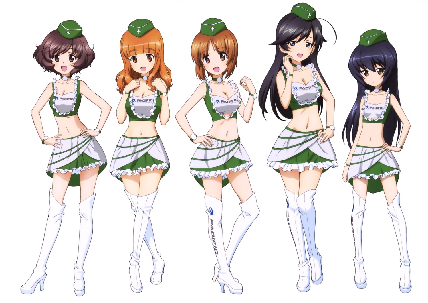 akiyama_yukari cleavage girls_und_panzer heels isuzu_hana nishizumi_miho reizei_mako takebe_saori thighhighs