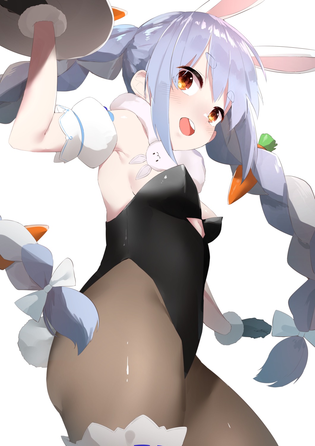 animal_ears bunny_ears bunny_girl cotton_kanzaki garter hololive no_bra pantyhose tail usada_pekora