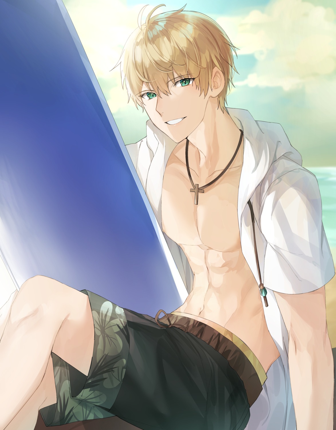 fate/prototype fate/prototype:_fragments_of_blue_and_silver fate/stay_night kanniiepan male open_shirt saber_(fate/prototype)