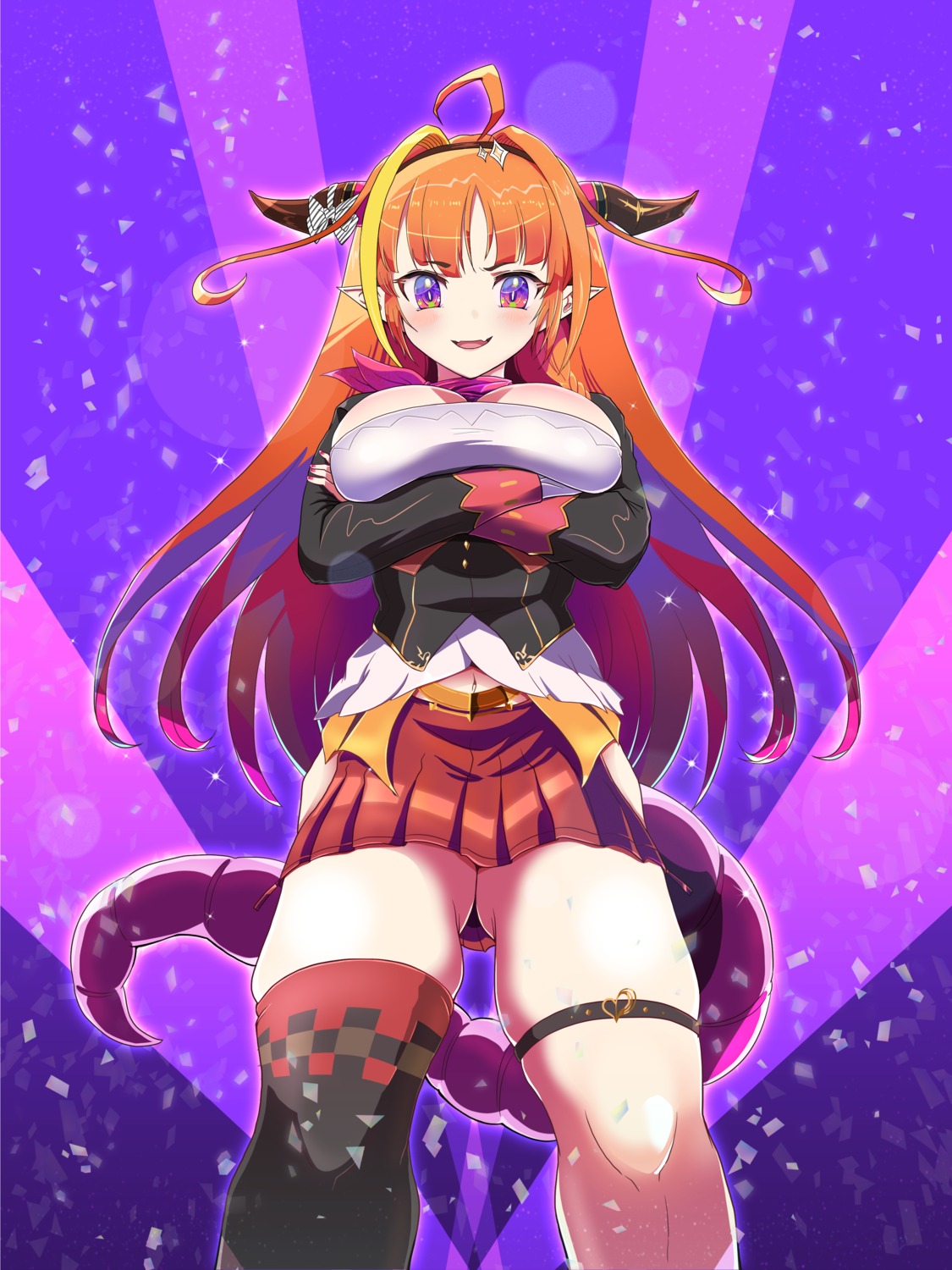 garter hololive horns kiryuu_coco pointy_ears ru-ne tail thighhighs