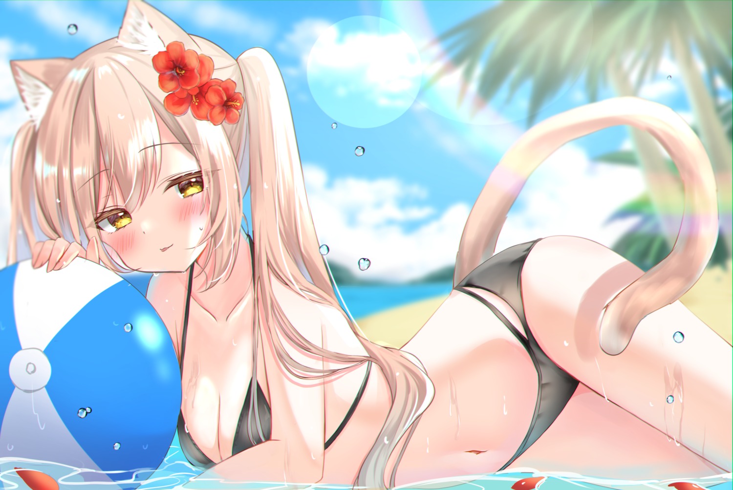 animal_ears bikini hamico nekomimi swimsuits tail wet