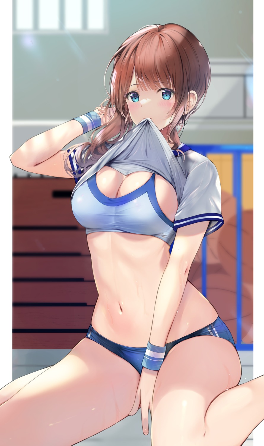 basketball bra buruma gym_uniform mochizuki_honami project_sekai shirt_lift tomura2maru wet