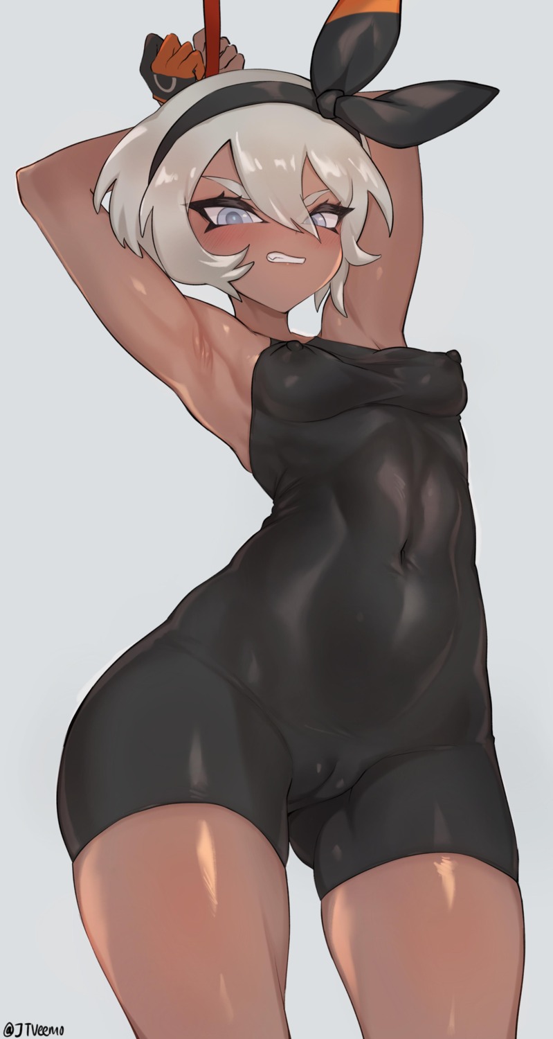 bodysuit bondage cameltoe erect_nipples jtveemo no_bra pokemon pokemon_swsh saitou_(pokemon)