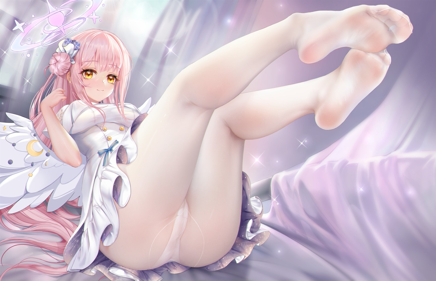 angel blue_archive cameltoe feet kamue misono_mika pantsu pantyhose skirt_lift thong wings