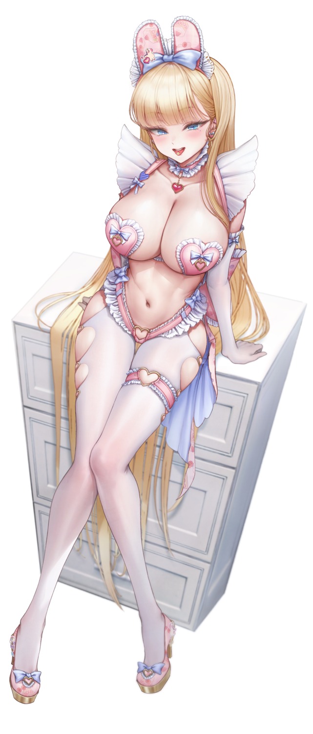 animal_ears breasts bunny_ears bunny_girl garter heels na1tsu2me3 no_bra pasties