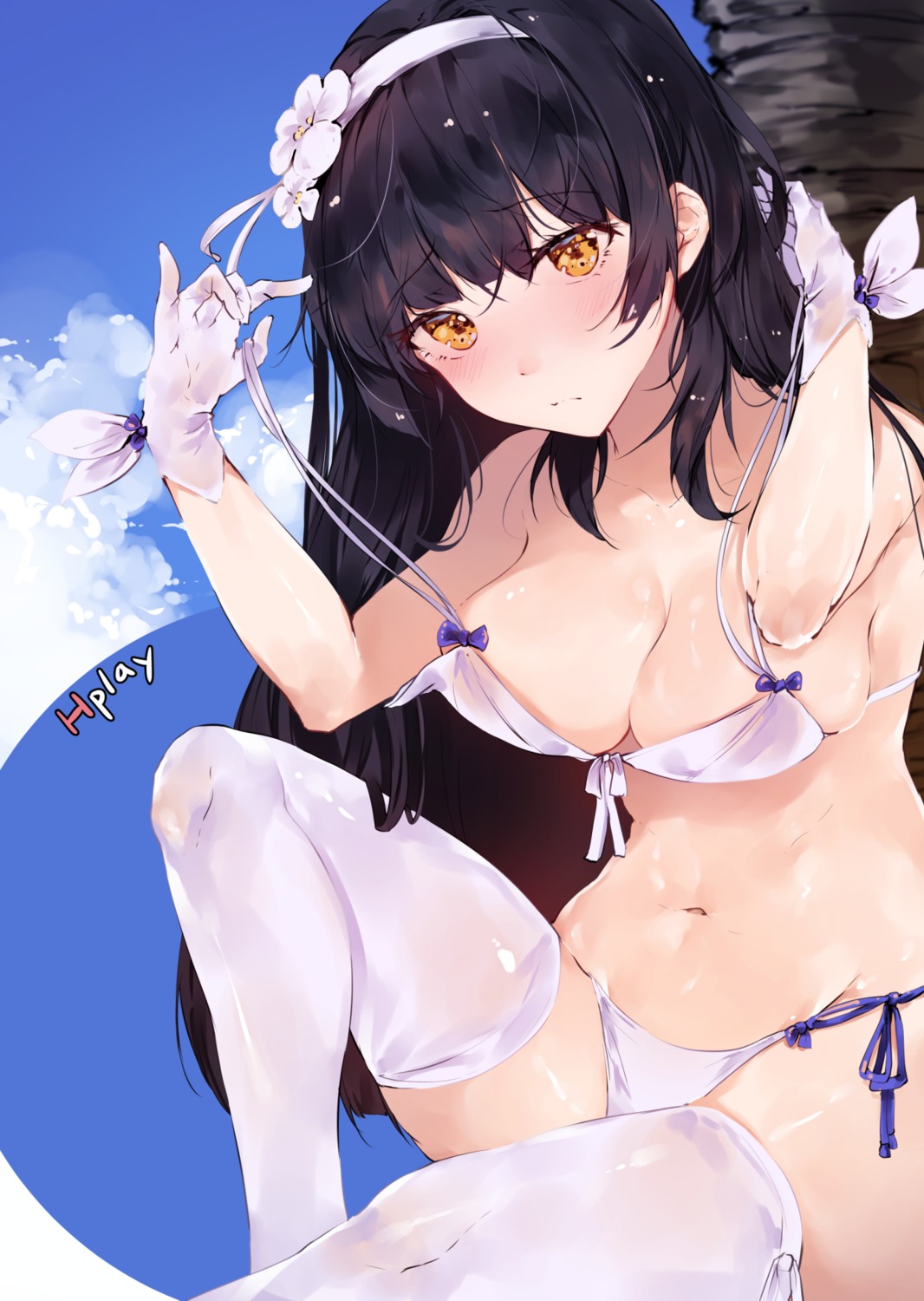 bikini cleavage girls_frontline hplay qbz-95_(girls_frontline) swimsuits thighhighs undressing