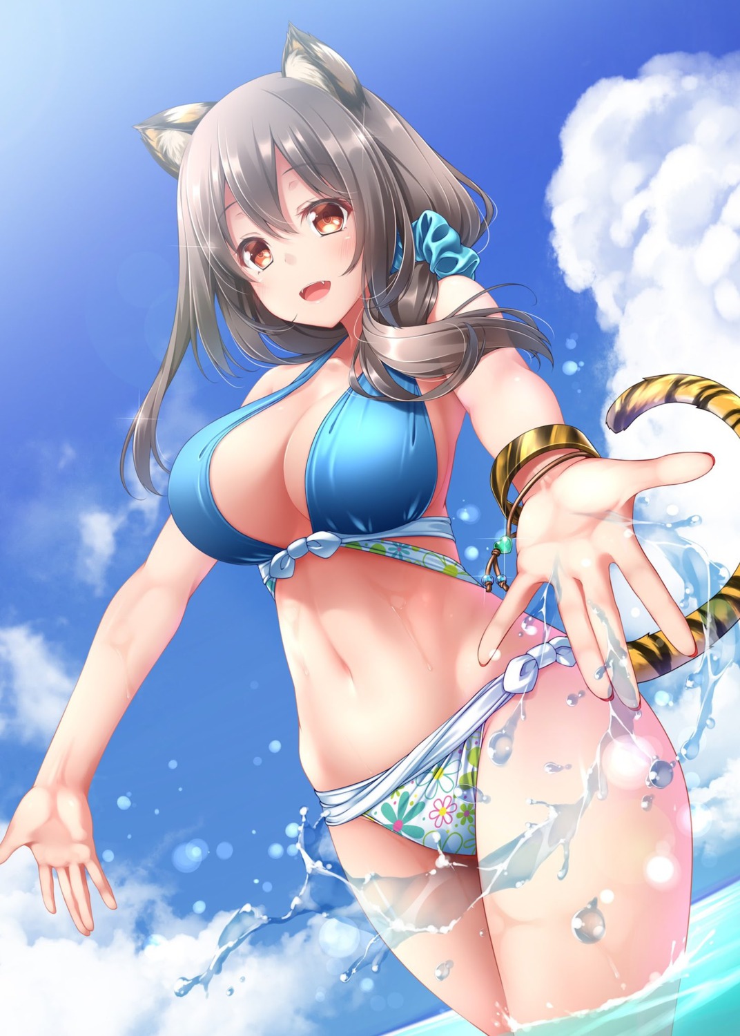 animal_ears bikini cleavage midoriiro_no_shinzou swimsuits tail wet