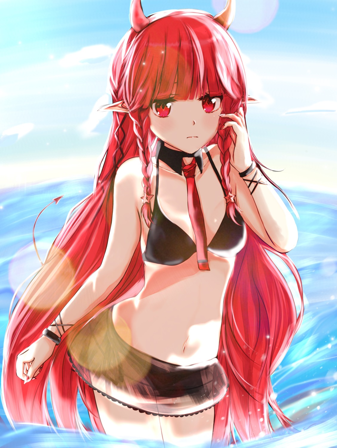 arknights bikini horns pointy_ears see_through swimsuits umidemi vigna_(arknights) wet