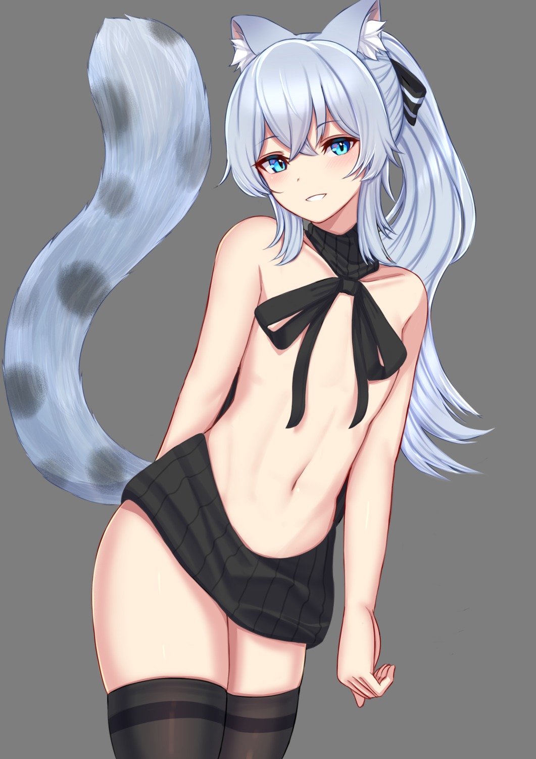 animal_ears kanta no_bra sweater tail thighhighs transparent_png trap