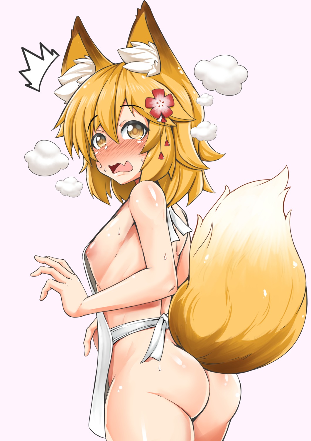 animal_ears ass kitsune naked_apron nipple_slip senko-san sewayaki_kitsune_no_senko-san tail virusotaku