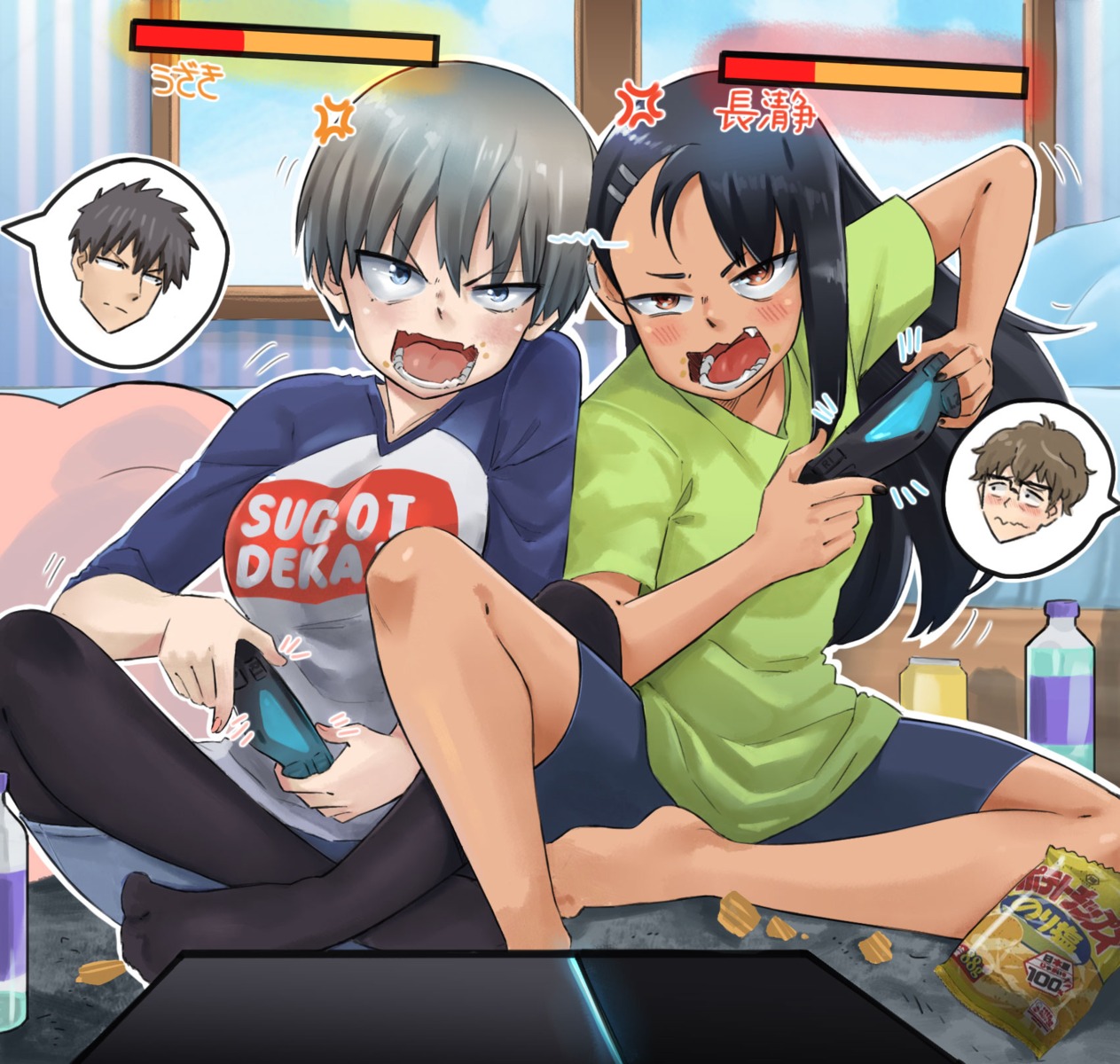 bike_shorts crossover feet freeze-ex hachiouji_naoto ijiranaide_nagatoro-san megane nagatoro_hayase pantyhose sakurai_shin'ichi uzaki-chan_wa_asobi_tai! uzaki_hana