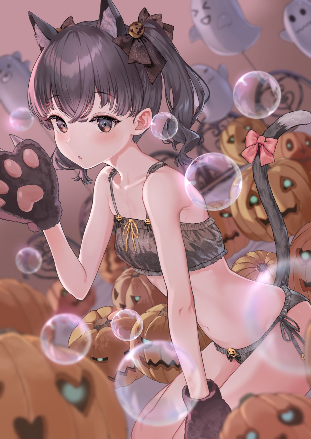 animal_ears bra halloween loli namikishiho nekomimi pantsu string_panties tail