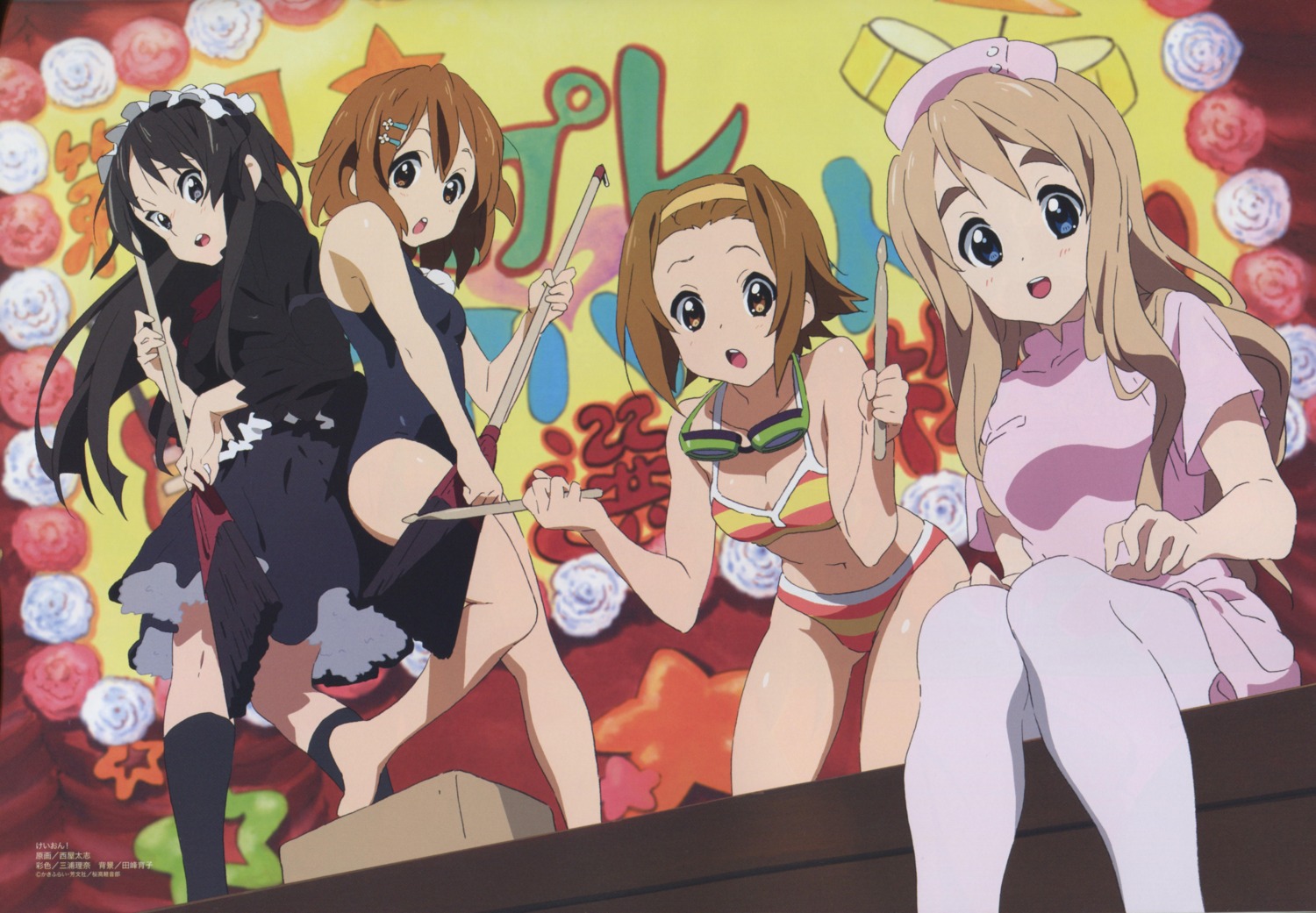 akiyama_mio bikini dress gothic_lolita hirasawa_yui k-on! kotobuki_tsumugi lolita_fashion maid nishiya_futoshi nurse pantyhose school_swimsuit swimsuits tainaka_ritsu