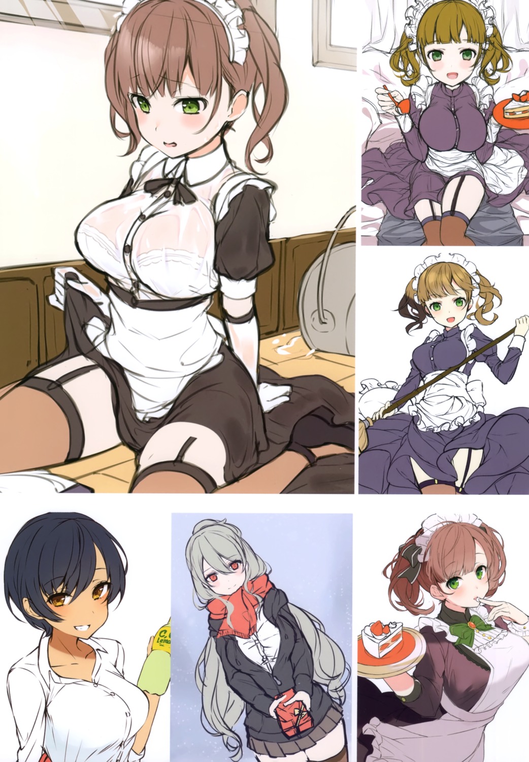 bra garter maid pukyunosuke see_through seifuku sketch skirt_lift stockings thighhighs valentine wet wet_clothes