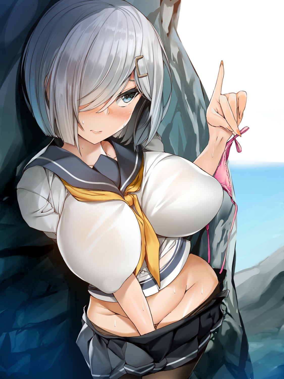 erect_nipples hamakaze_(kancolle) kantai_collection nopan pantyhose see_through seifuku torisan undressing wet wet_clothes