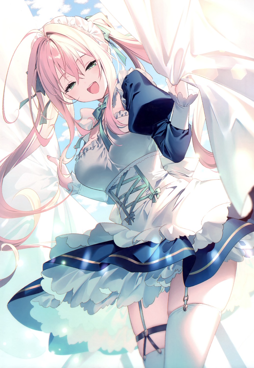 eterna maid rianastia_fluegel riichu skirt_lift stockings thighhighs