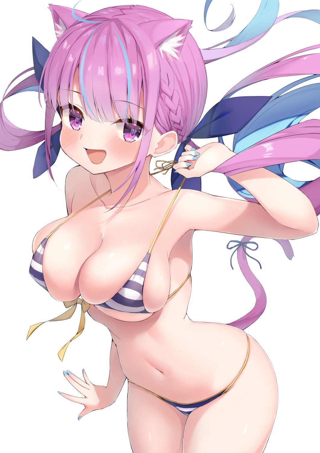 animal_ears bikini erect_nipples hololive kawa_takatoshi minato_aqua nekomimi swimsuits undressing