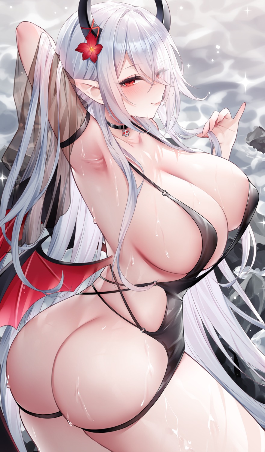 ass devil erect_nipples horns pointy_ears see_through sora_72-iro swimsuits wet wings