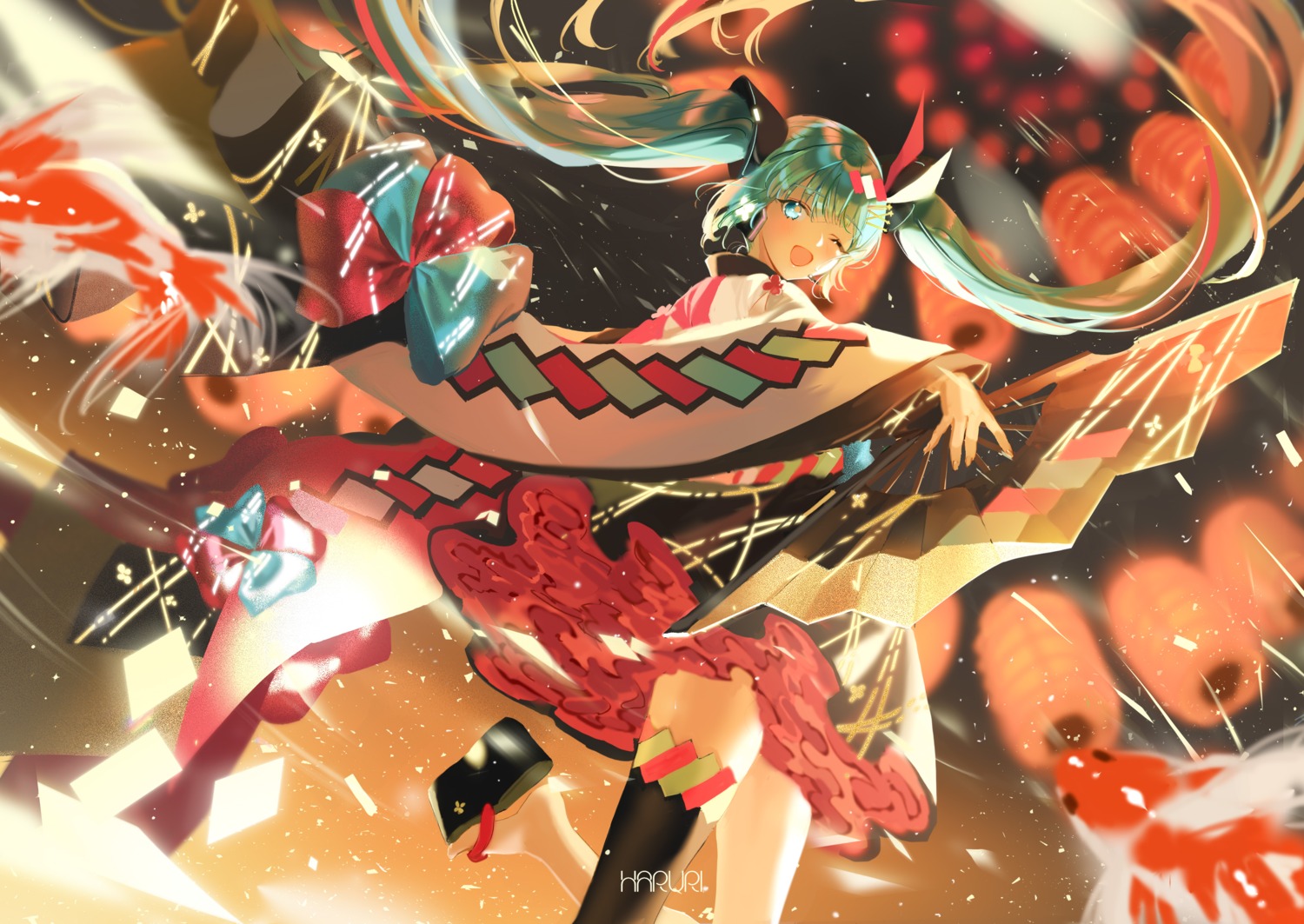 haruri hatsune_miku japanese_clothes magical_mirai thighhighs vocaloid