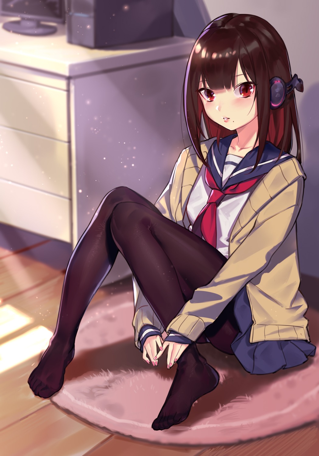 feet headphones moyume pantsu pantyhose seifuku sweater