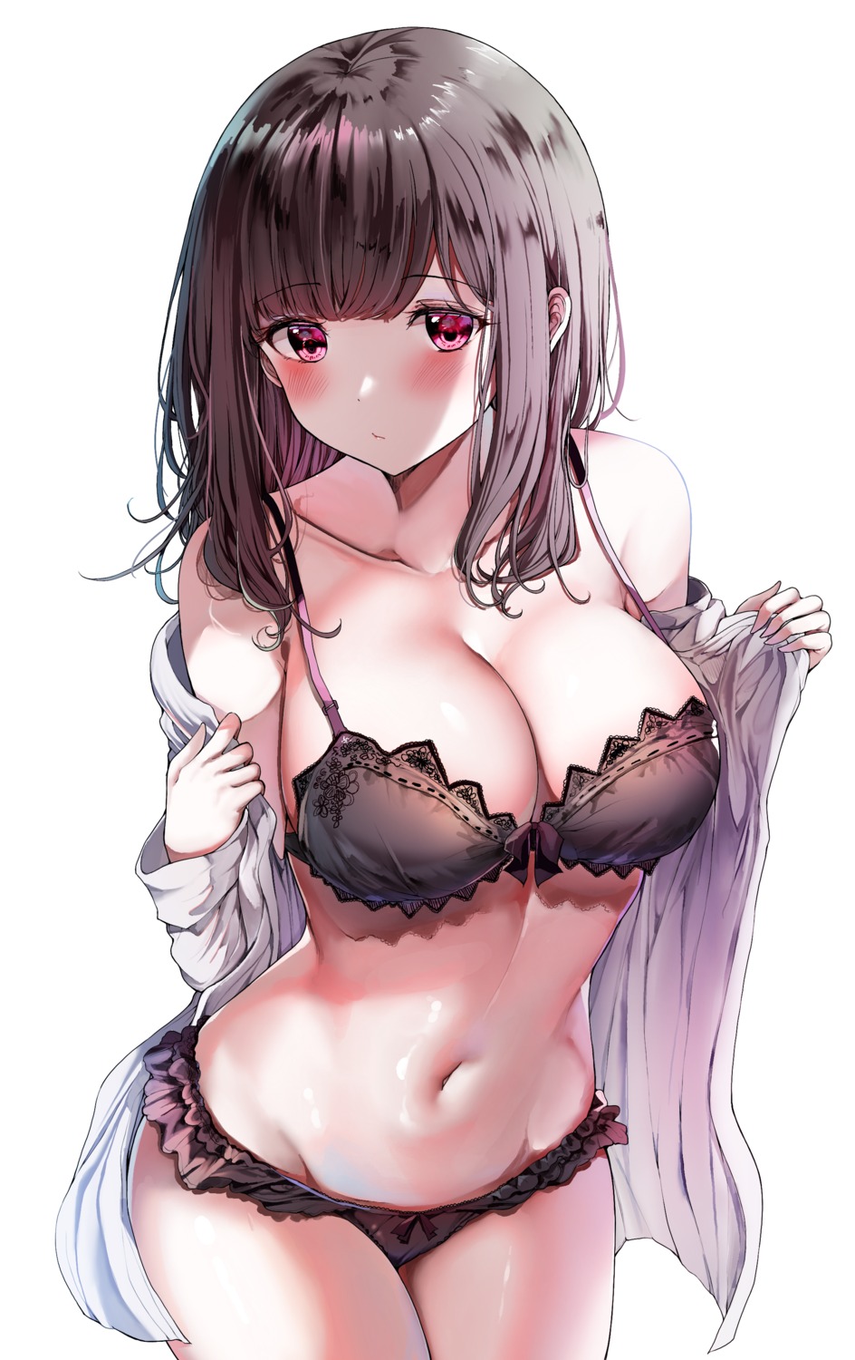 bra cameltoe dress_shirt lingerie open_shirt pantsu sak undressing