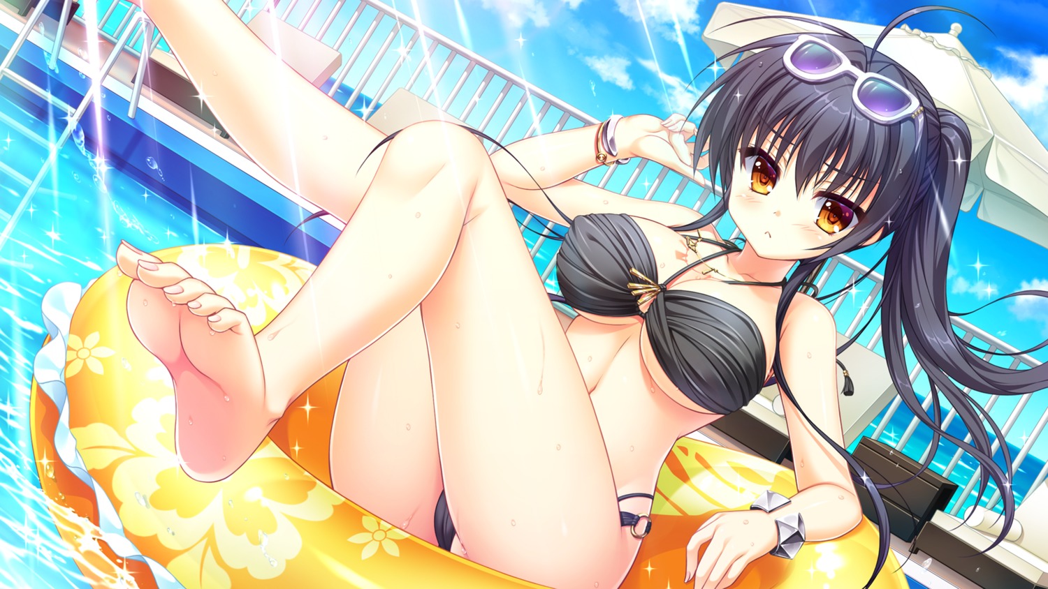 arisue_tsukasa bikini cameltoe cleavage feet game_cg jougasaki_ayaka kin'iro_loveriche kin'iro_loveriche_-golden_time- megane saga_planets swimsuits underboob