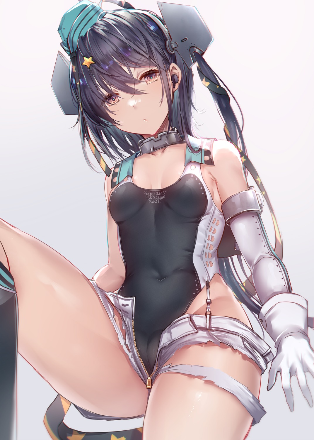 cameltoe cleavage interstellar kantai_collection scamp_(kancolle) swimsuits torn_clothes
