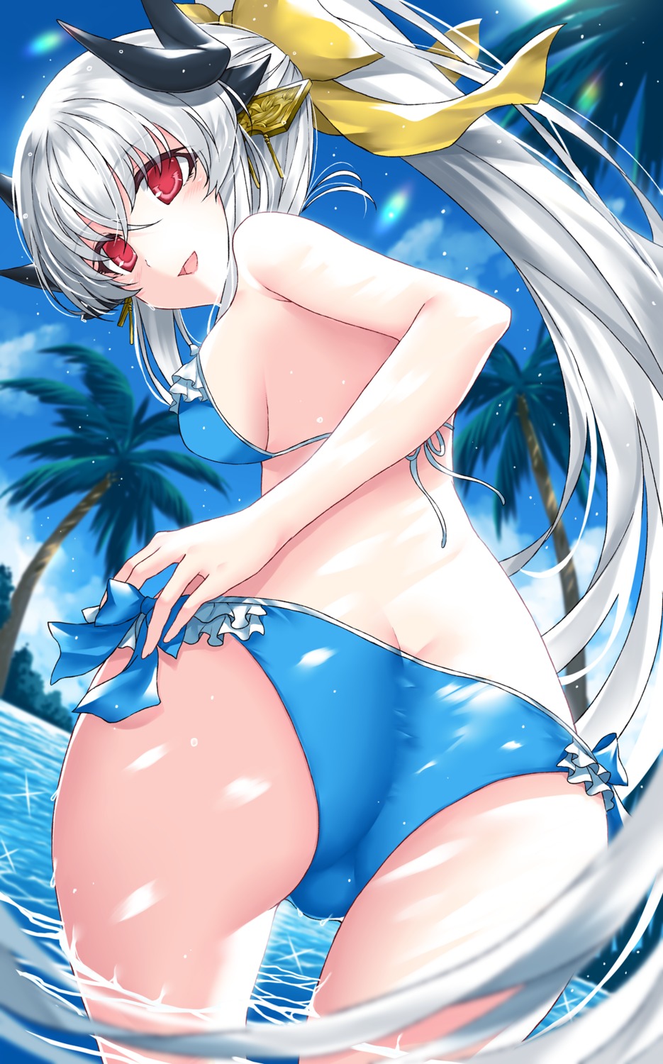 ass bikini fate/grand_order horns kiyohime_(fate/grand_order) morizono_shiki swimsuits wet
