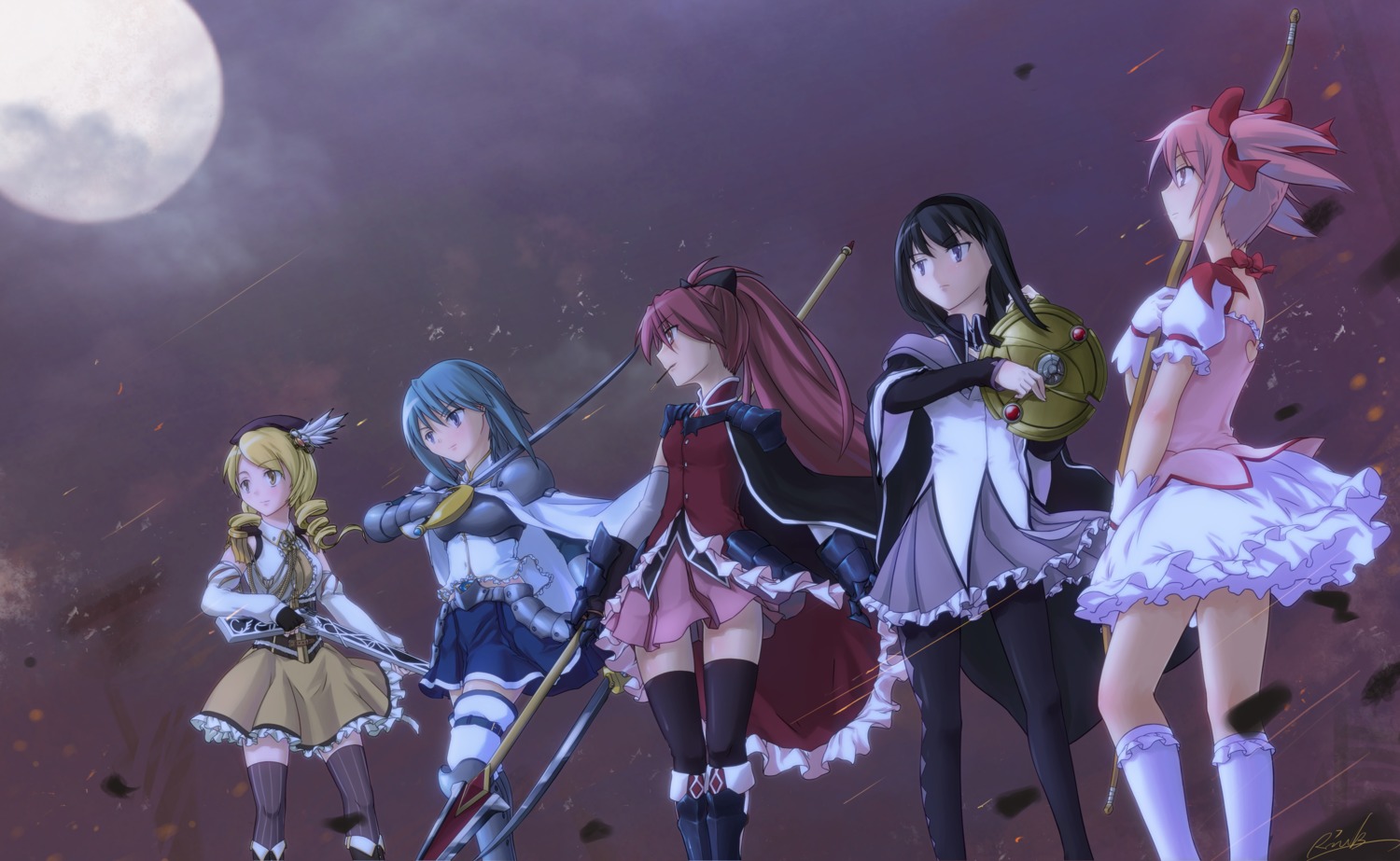 akemi_homura armor gun kaname_madoka miki_sayaka pantyhose puella_magi_madoka_magica rinkzea sakura_kyouko sword thighhighs tomoe_mami weapon