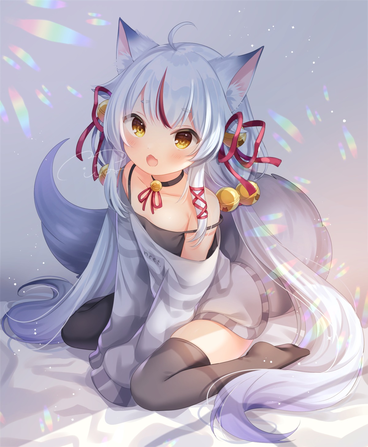 animal_ears indie_virtual_youtuber kamiko_kana komachi_pochi tail thighhighs