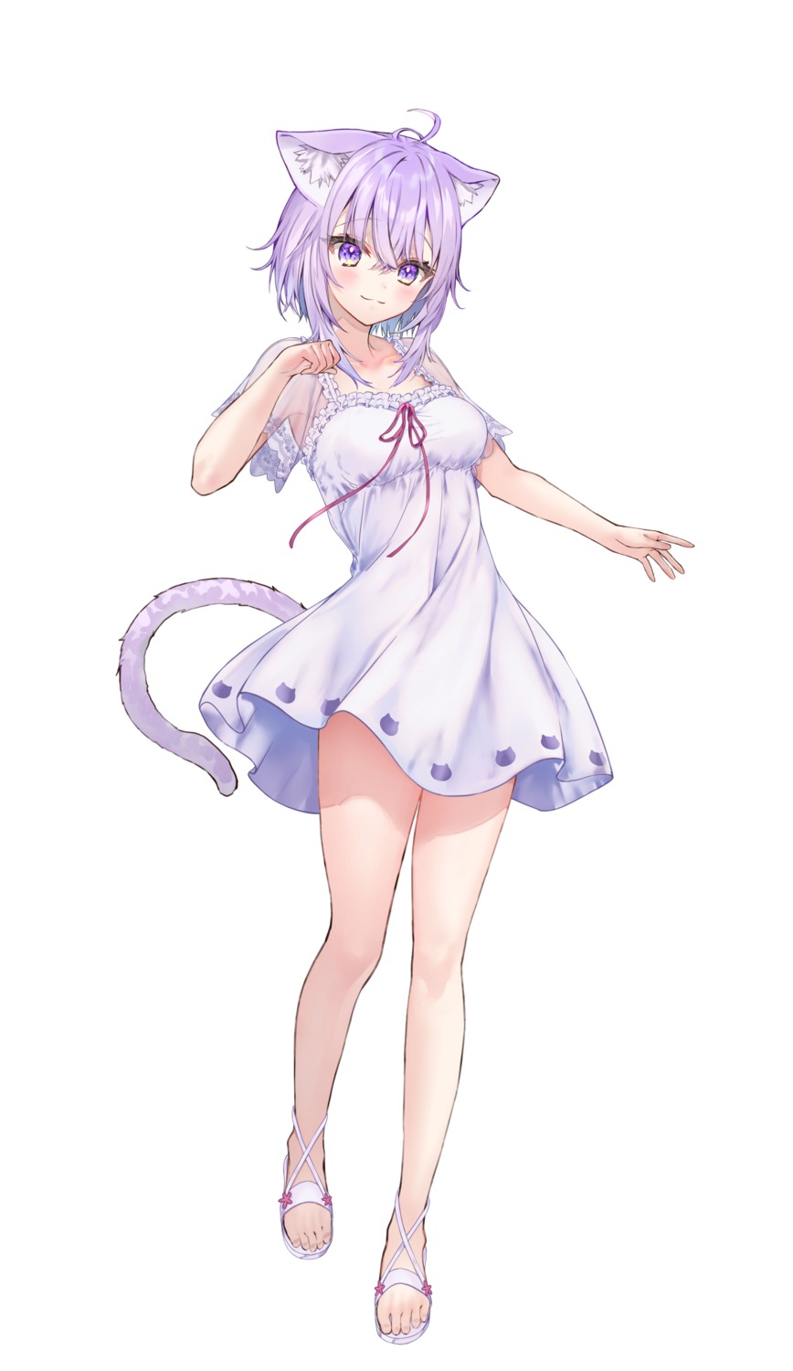 animal_ears dress entergram hanekoto hololive hololive_gamers nekomata_okayu nekomimi okayunyumu! see_through skirt_lift summer_dress tail