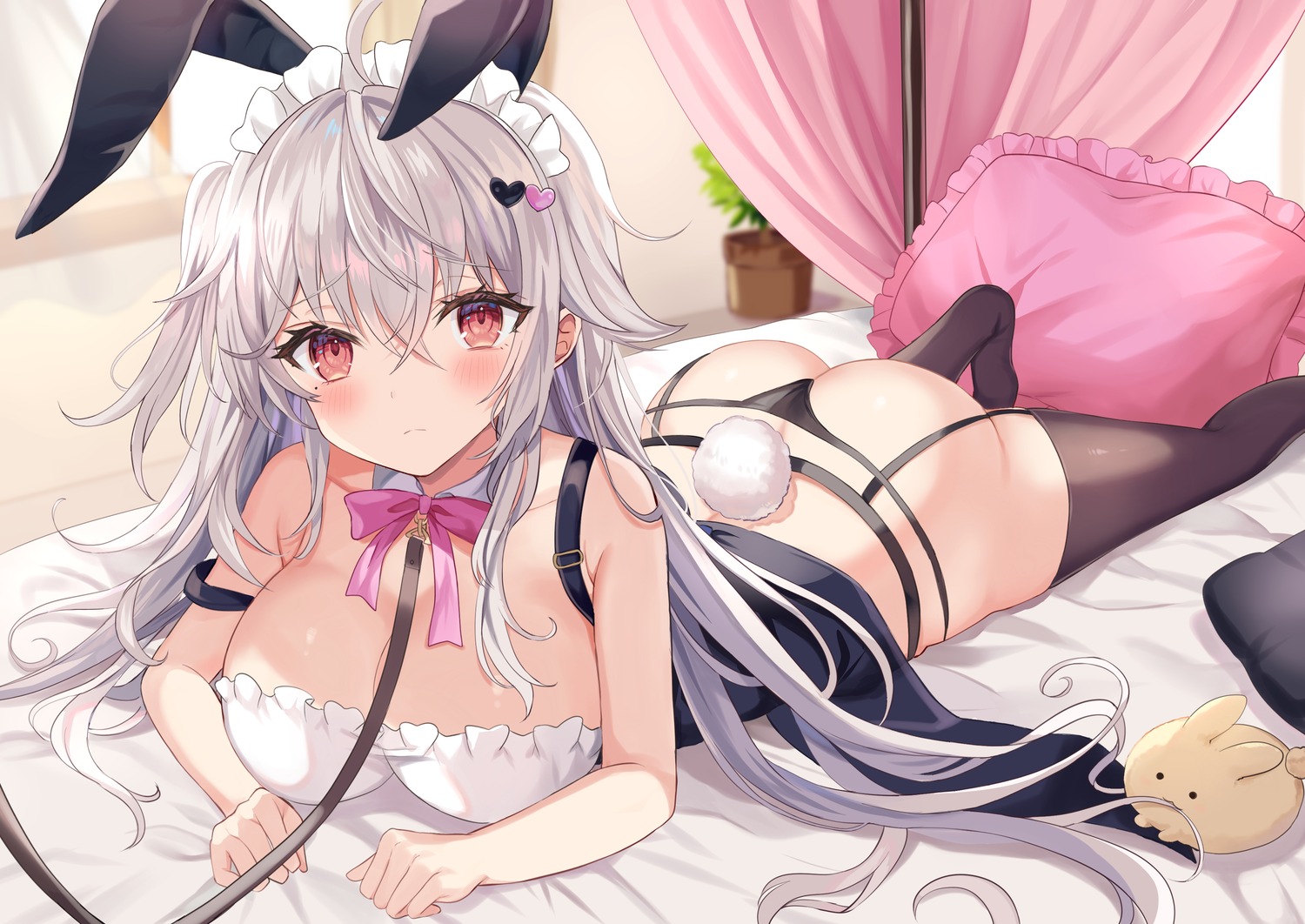 animal_ears ass bunny_ears garter_belt maid no_bra pantsu retsuto stockings tail thighhighs thong