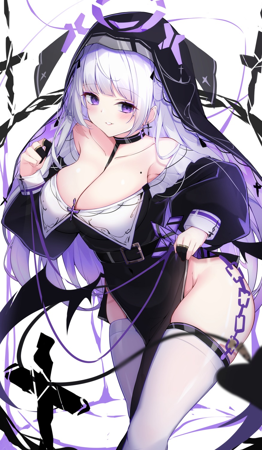 haidollo no_bra nopan nun open_shirt stockings thighhighs