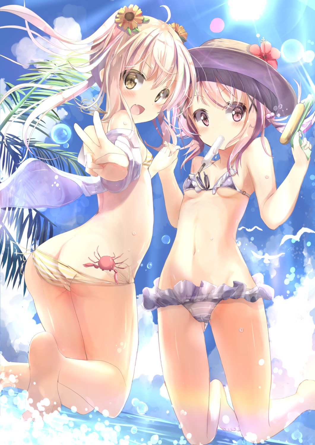 ass bikini open_shirt panty_pull swimsuits wet yonjyuugo