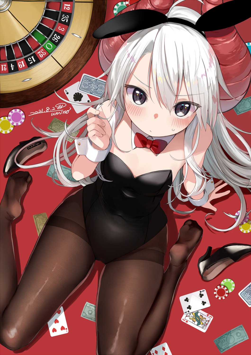 animal_ears bunny_ears bunny_girl heels horns no_bra pantyhose umino_hotate