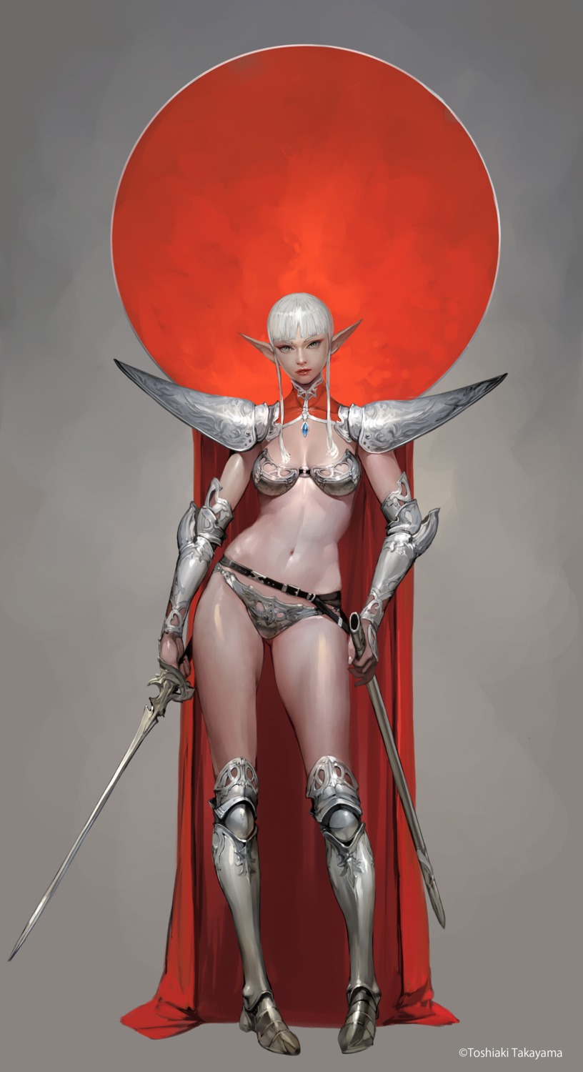 armor bikini_armor cleavage heels pointy_ears sword takayama_toshiaki