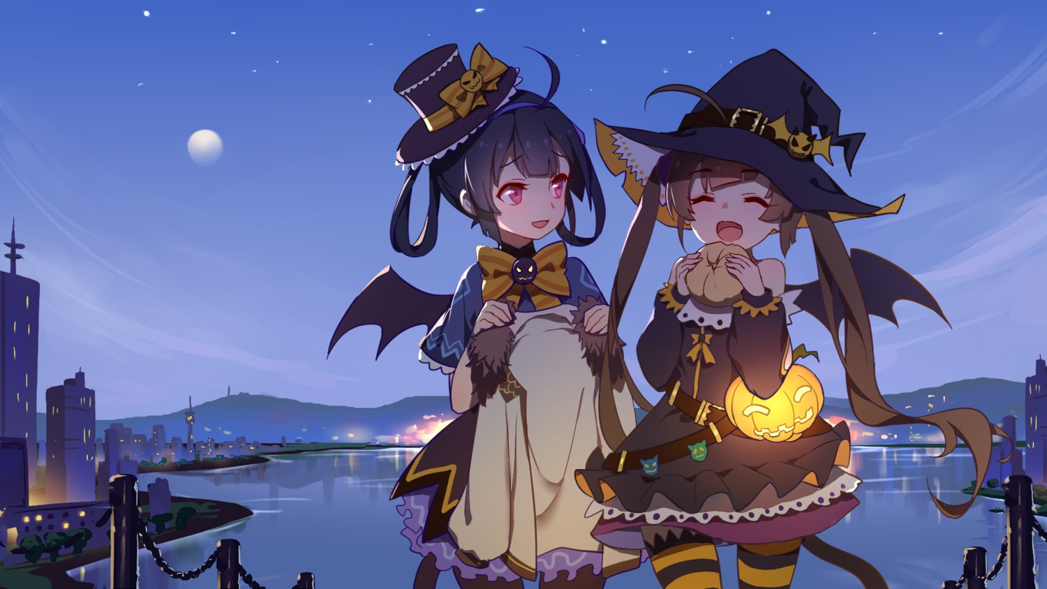 azur_lane dress halloween mosquito_coils ning_hai_(azur_lane) pantyhose ping_hai_(azur_lane) tail wallpaper wings witch