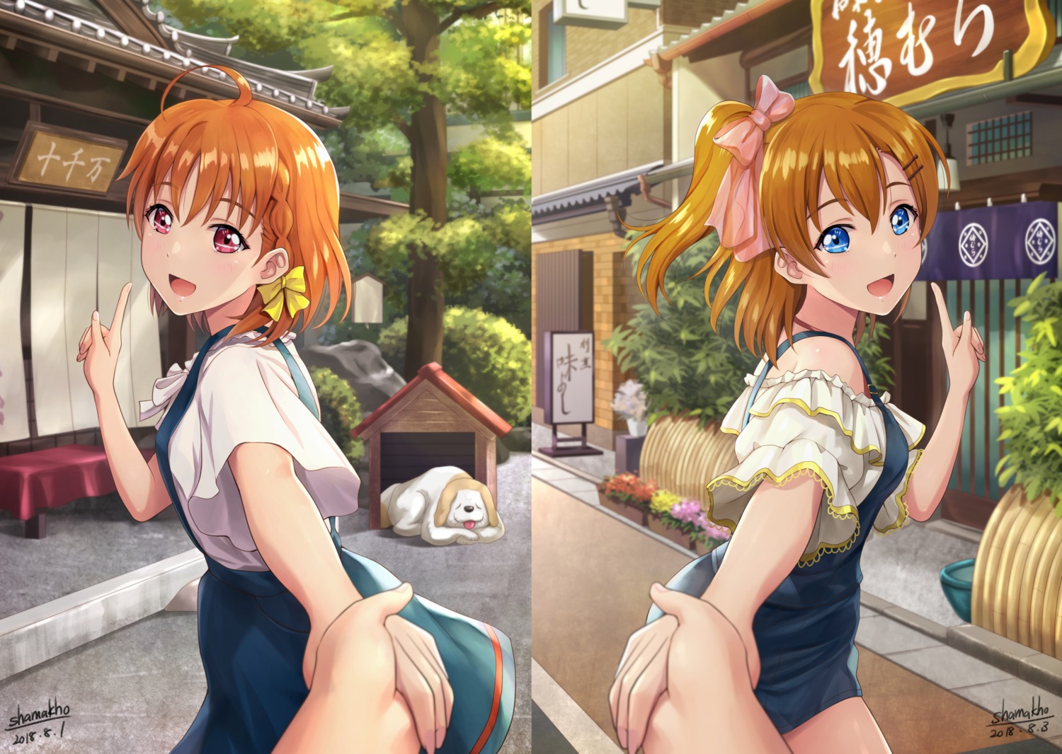 crossover kousaka_honoka love_live! love_live!_sunshine!! overalls shamakho takami_chika