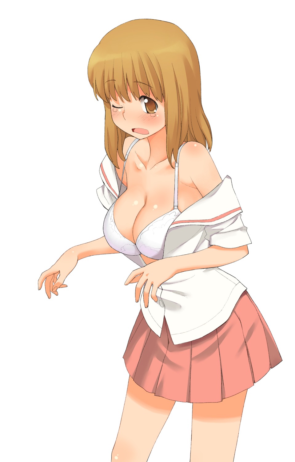 a1 bra cleavage fukuji_mihoko initial-g open_shirt saki seifuku