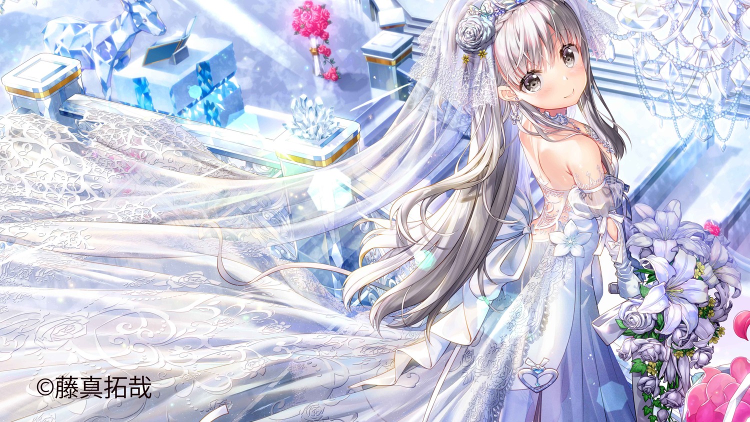 dress fujima_takuya no_bra see_through wedding_dress