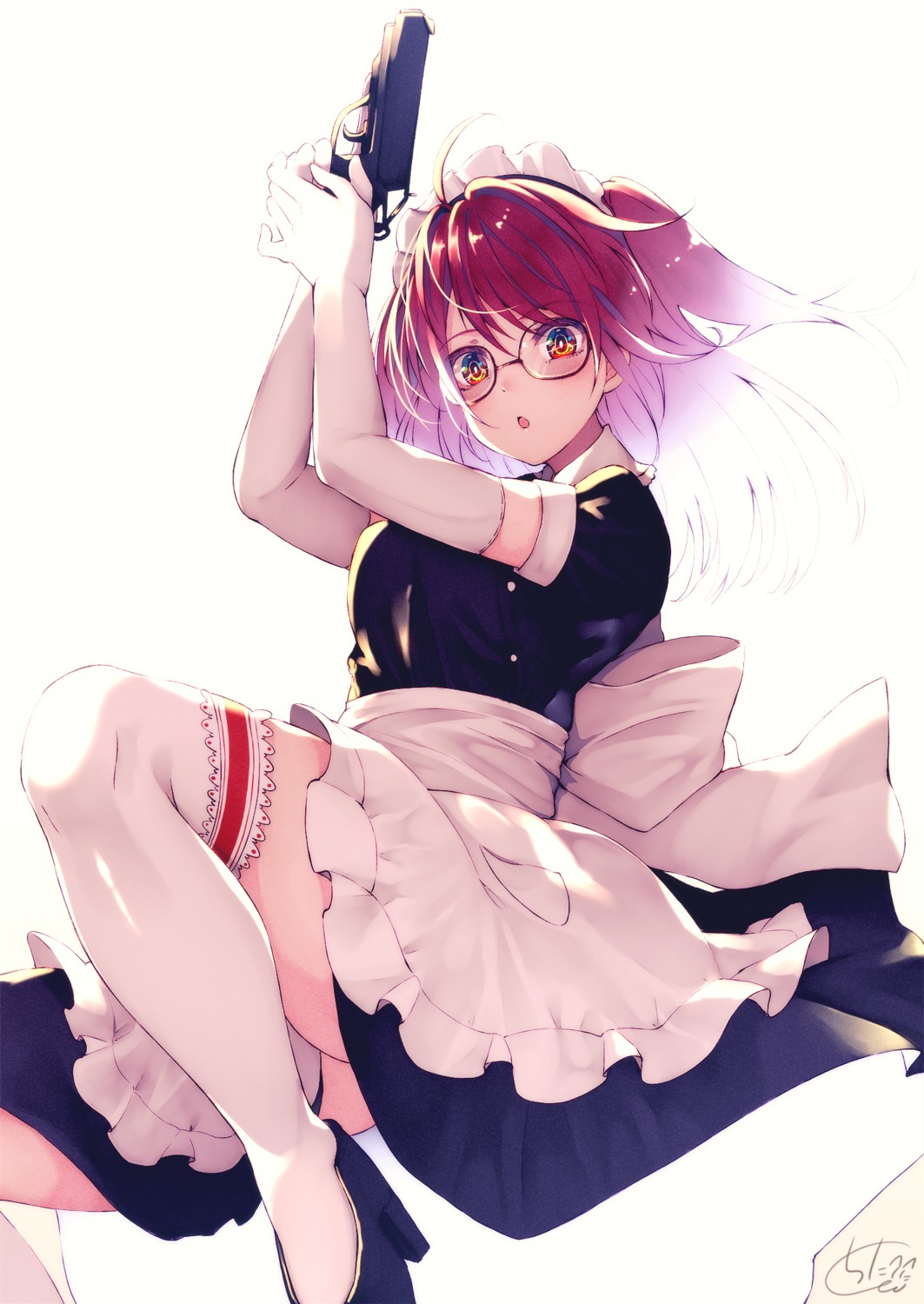 chita_(ketchup) gun heels maid megane thighhighs