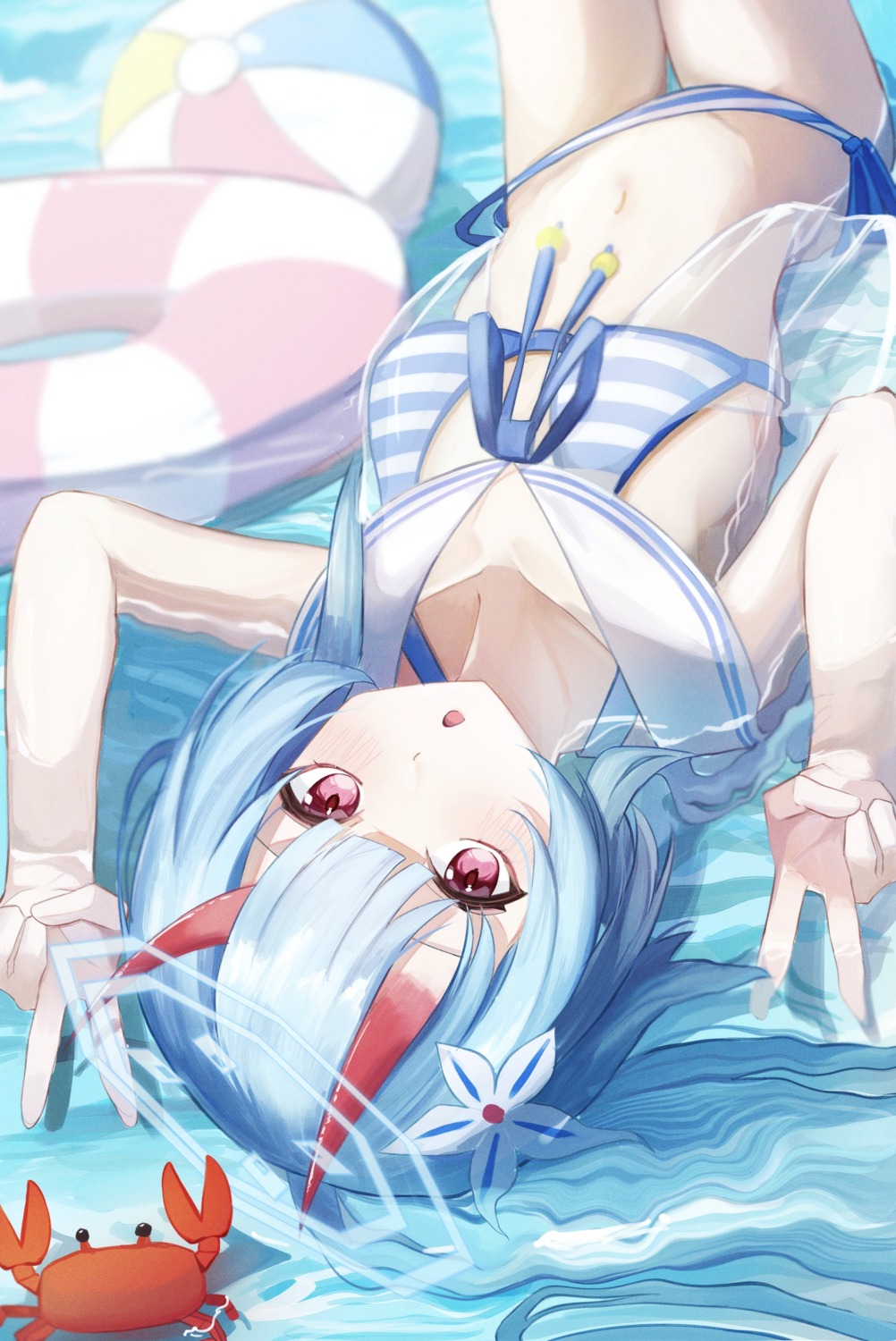 bikini blue_archive halo horns loli oiru_(613) see_through swimsuits waraku_chise wet