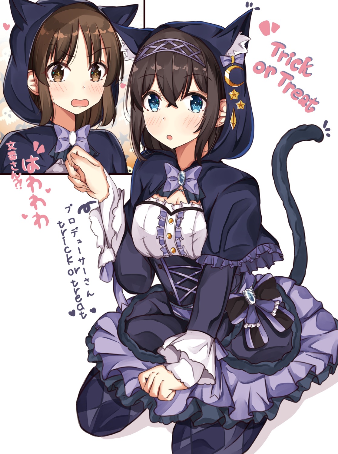 animal_ears gothic_lolita halloween lolita_fashion nekomimi norazura pantyhose sagisawa_fumika tachibana_arisu tail the_idolm@ster the_idolm@ster_cinderella_girls