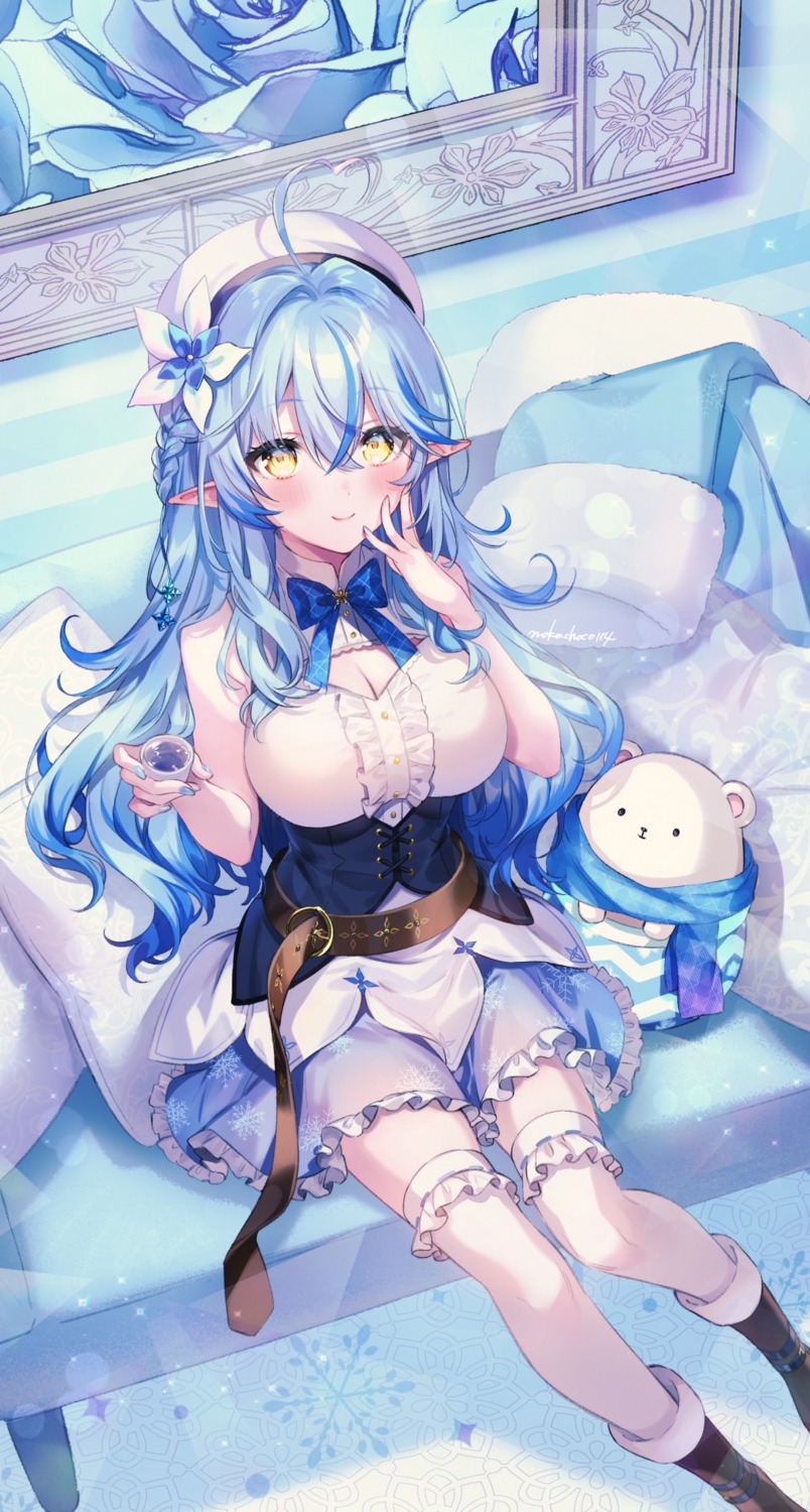 cleavage elf hololive nokachoco114 pointy_ears thighhighs yukihana_lamy