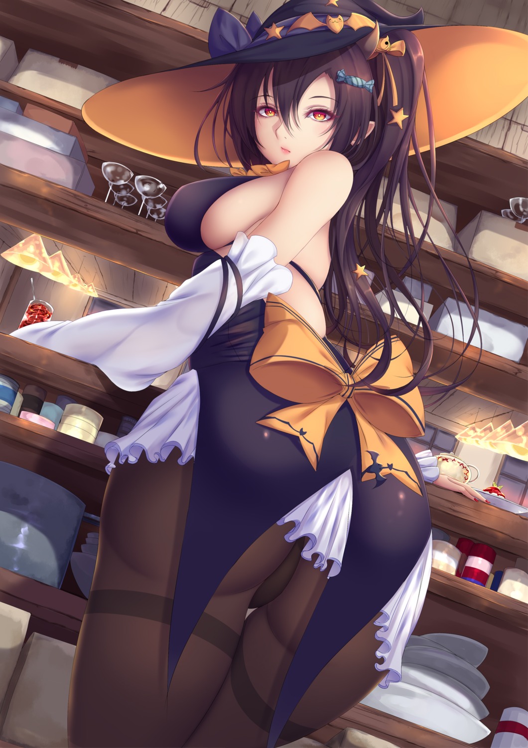 ass azur_lane dress halloween isuzu_(azur_lane) pantsu pantyhose pointy_ears shiro_usagi thong witch