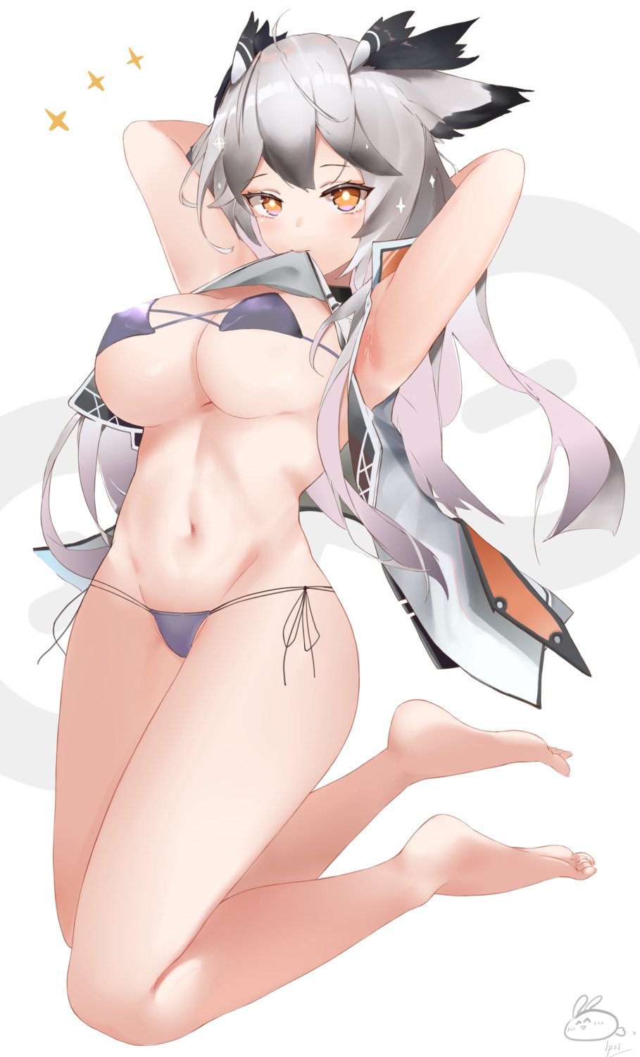 arknights bikini erect_nipples ptilopsis_(arknights) shirt_lift swimsuits usagi_poi